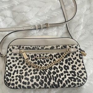 Michael Kors Leopard Print Crossbody Bag with Gold Chain